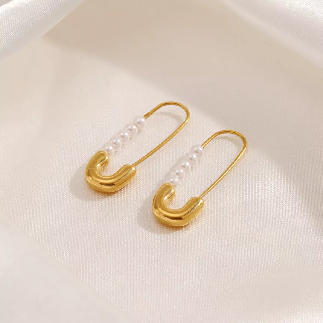 Safety Pin Pearl Accent Earrings