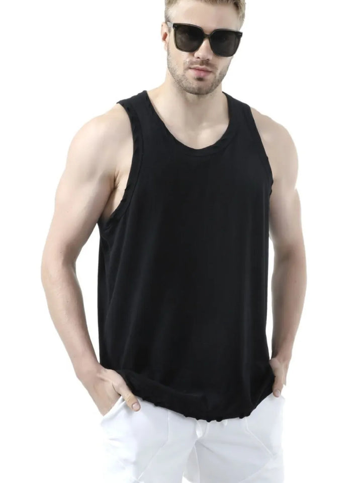 Men's Plus Size Distressed Hem Round Neck Tank