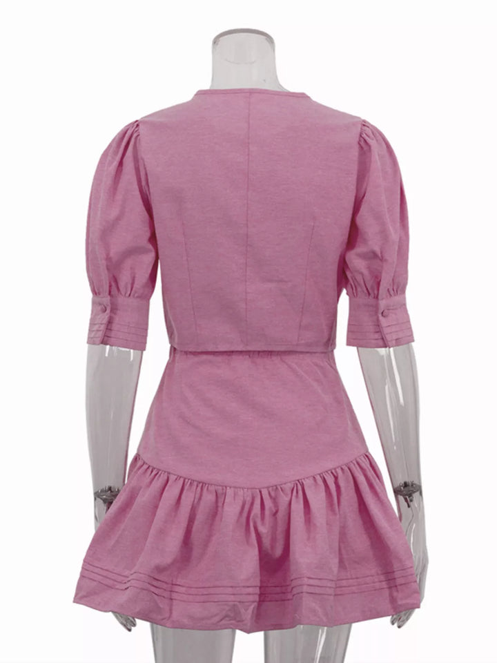 Puff Sleeve Cropped Top and Ruffled Skirt Set