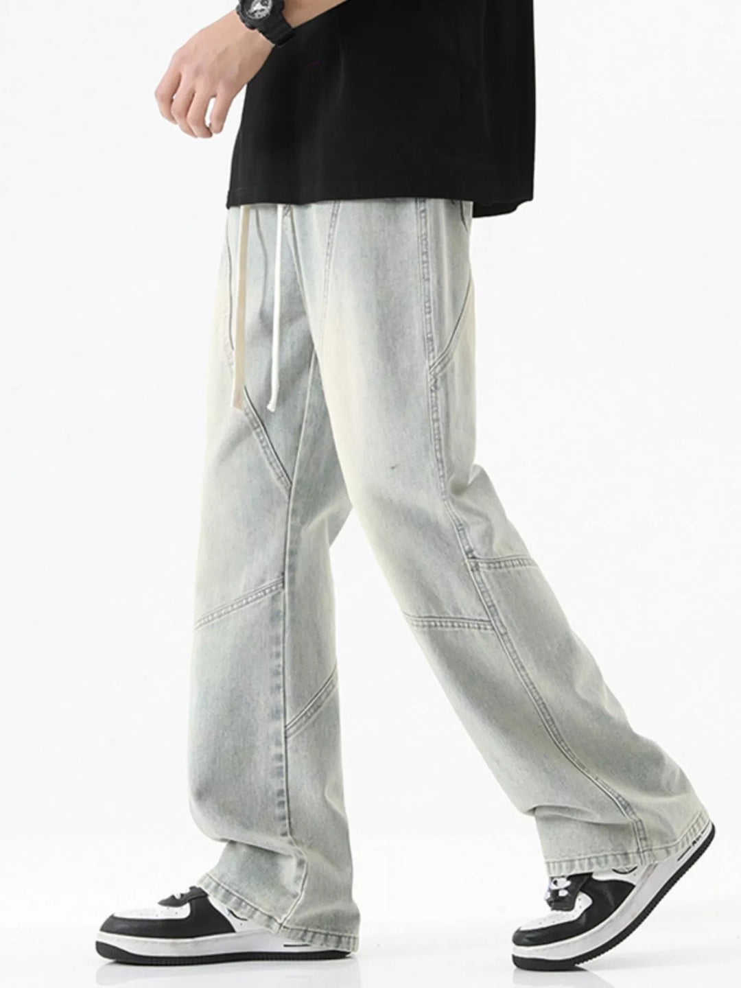 Men's Full Size Drawstring Wide Leg Jeans Plus Size