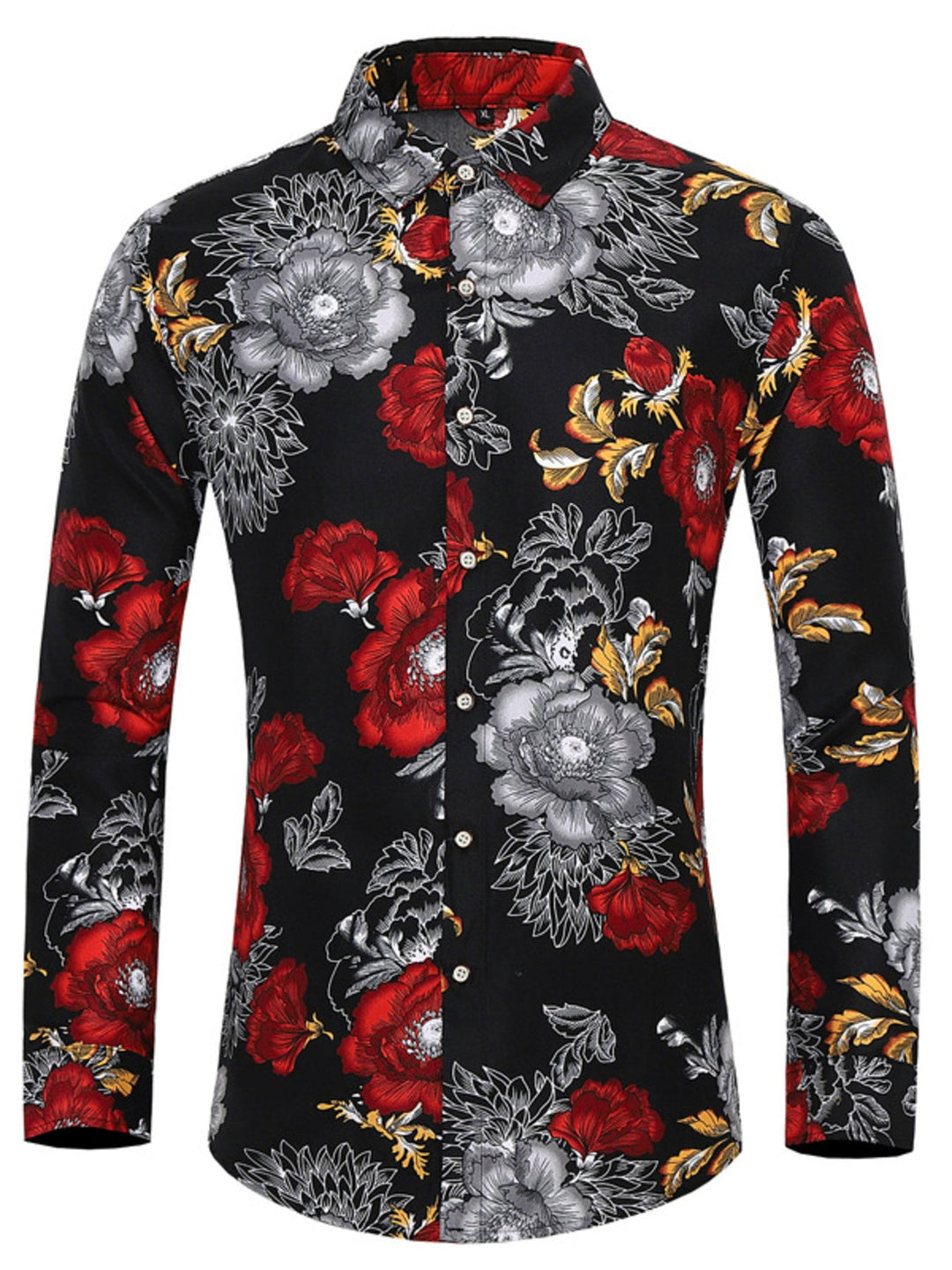 Men's Plus Size Floral Print Long Sleeve Button-Down Shirt