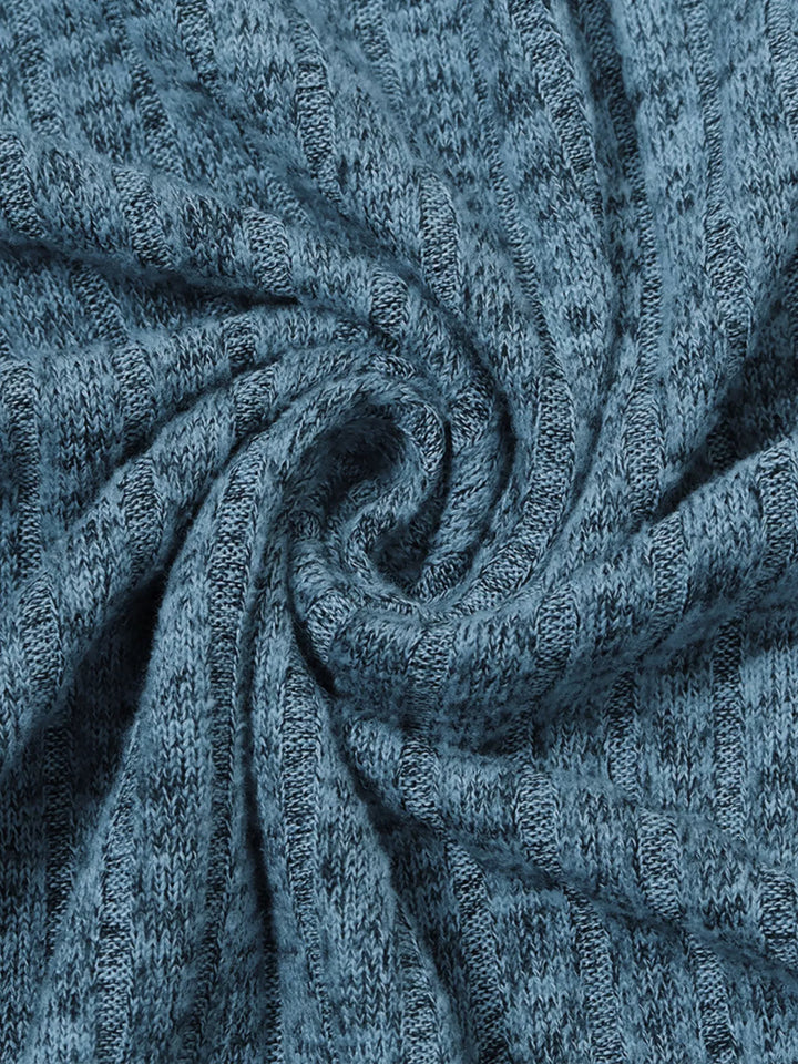 V-Neck Textured Knit Long Sleeve T-Shirt