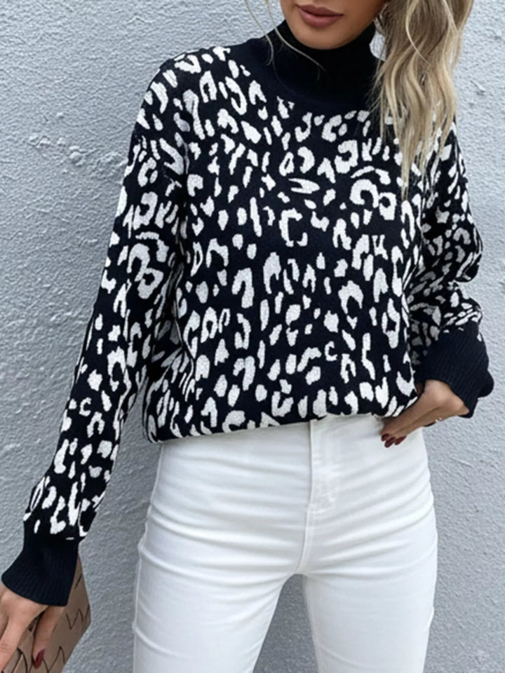 Leopard High Neck Pullover Sweater