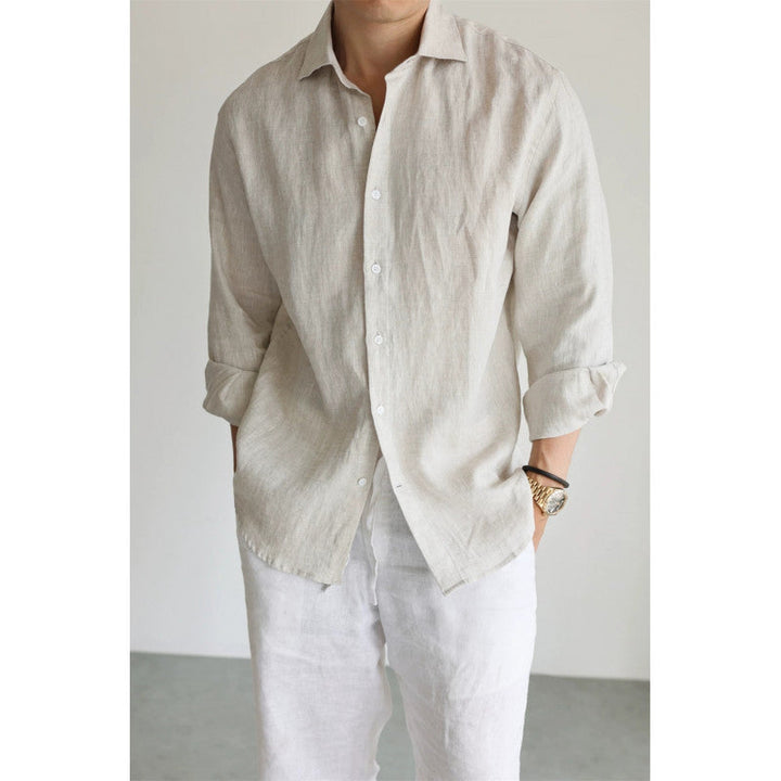 Mens Navy Blue Linen Fashionable Casual Shirt