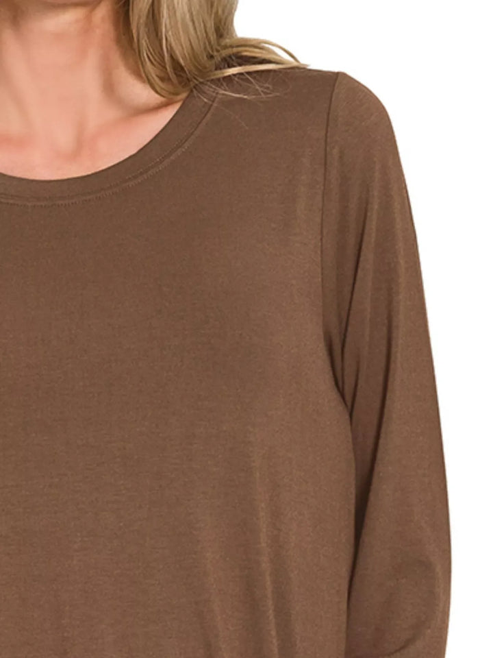 Zenana Flowy Round Hem Rayon Long Sleeve Top