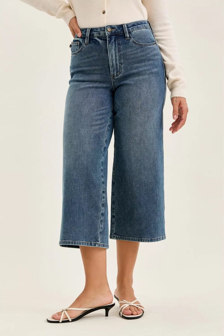Judy Blue High Waist "Dottie" Wide Crop Md Quarry Fade Jeans