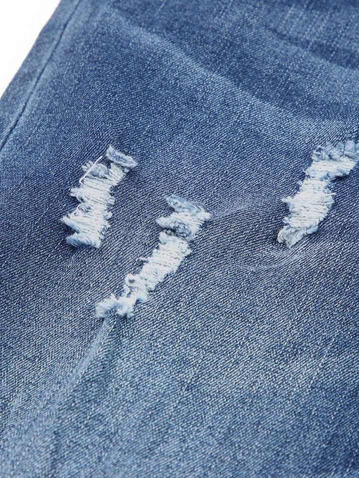 High Waist Distressed Straight Leg Jeans