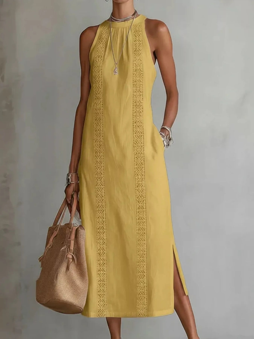 Full Size Sleeveless Lace Trim Midi Dress Plus Size