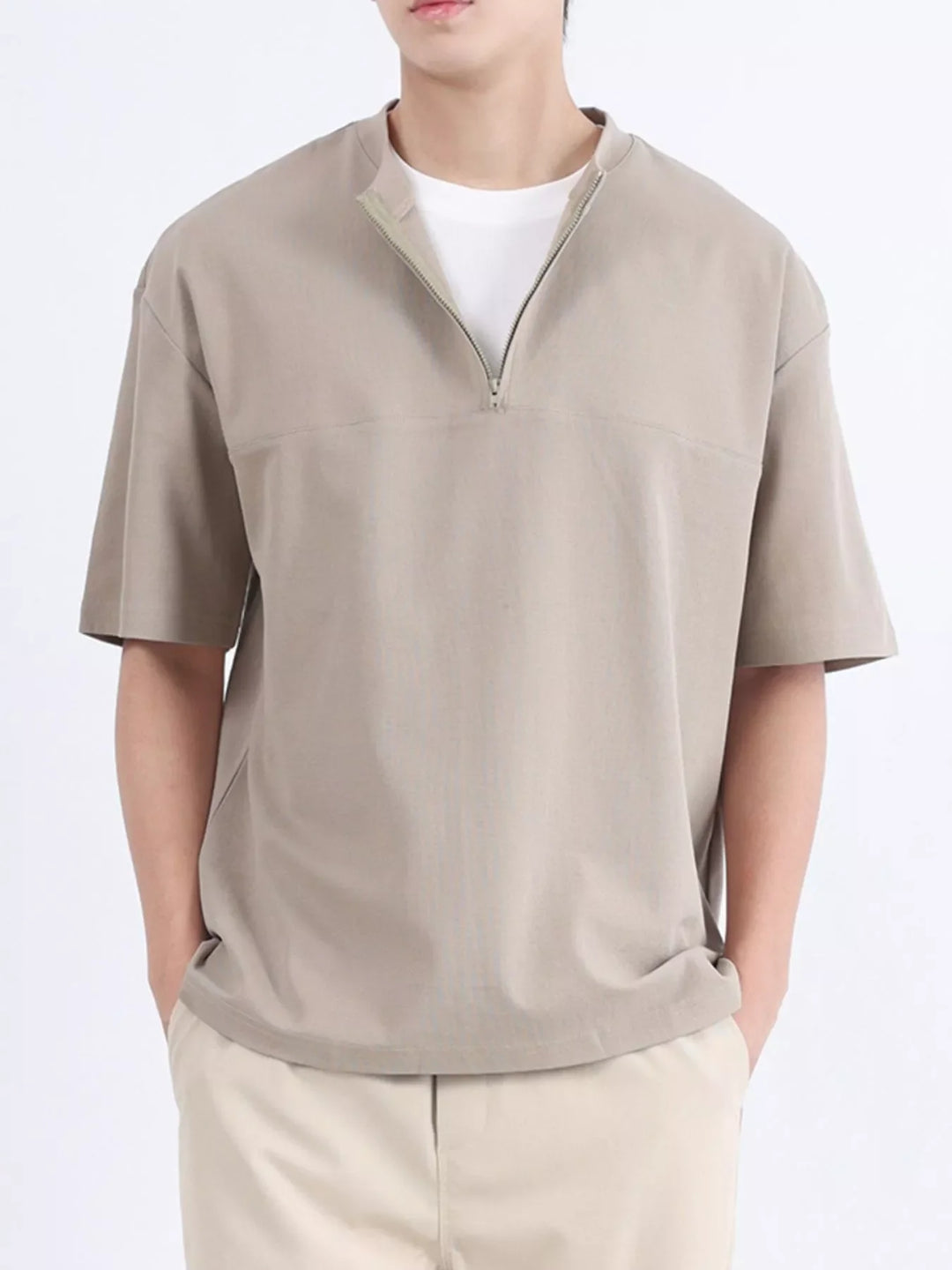 Men's Plus Size Half Sleeve Solid Color Top
