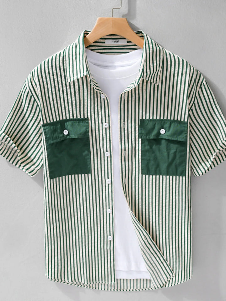 Men's Plus Size Striped Button Up Short Sleeve Shirt
