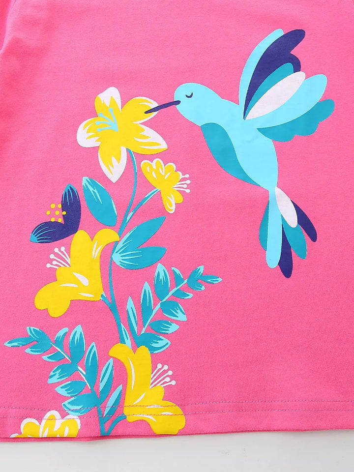 Children's Hummingbird & Floral Print Short Sleeve T-Shirt