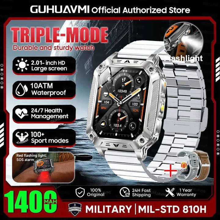New Military 1400mAh Battery Smart Watch With LED Flashlight