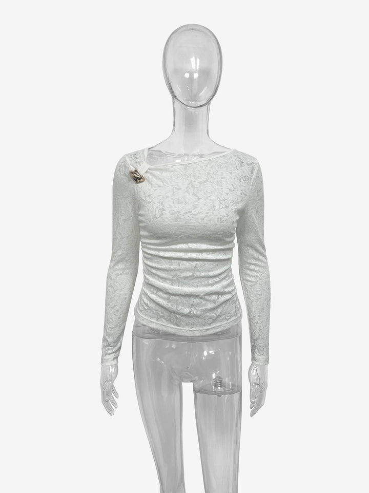 New Womens Versatile Long-sleeve Top With An Irregular Sheer Design
