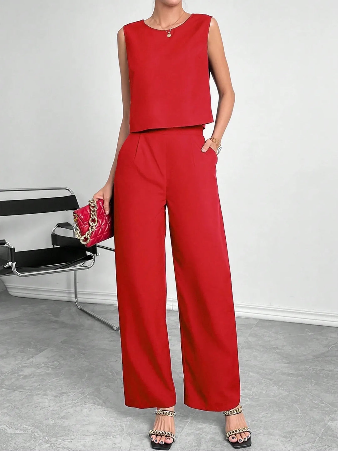 Round Neck Top and Pants Set