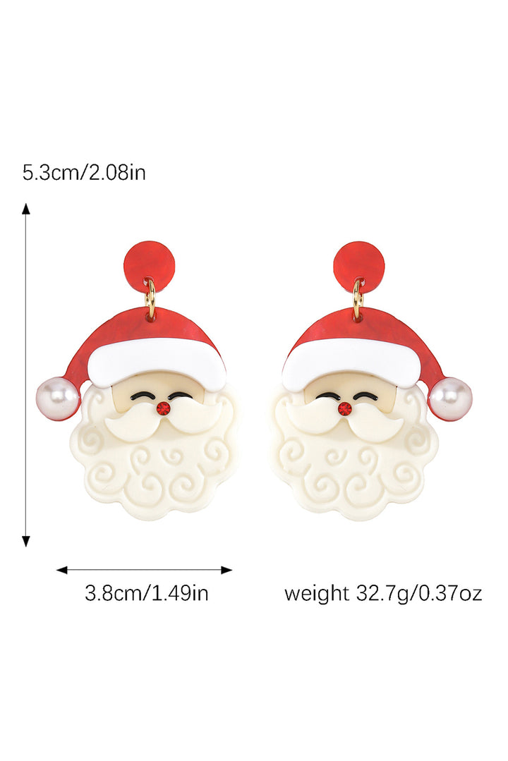 Fiery Red Bright Pearl Decor Cute Father Christmas Earrings
