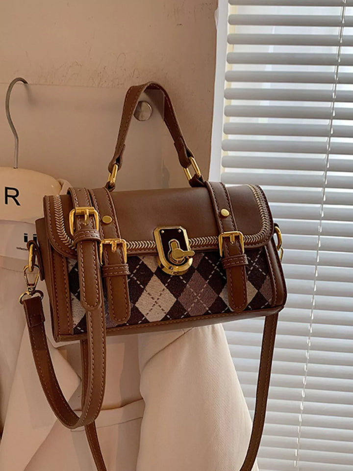 Argyle Pattern Flap Crossbody Bag