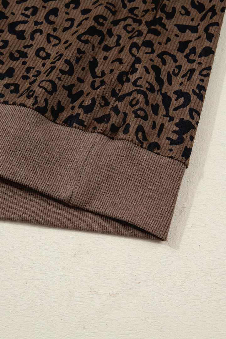 Leopard Print Quarter Zip Corduroy Sweatshirt
