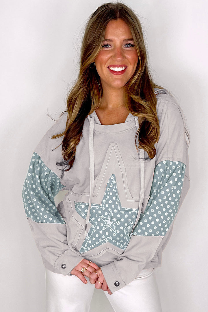 Sweat à capuche à cordon de serrage et motif patchwork floral bleu Beau