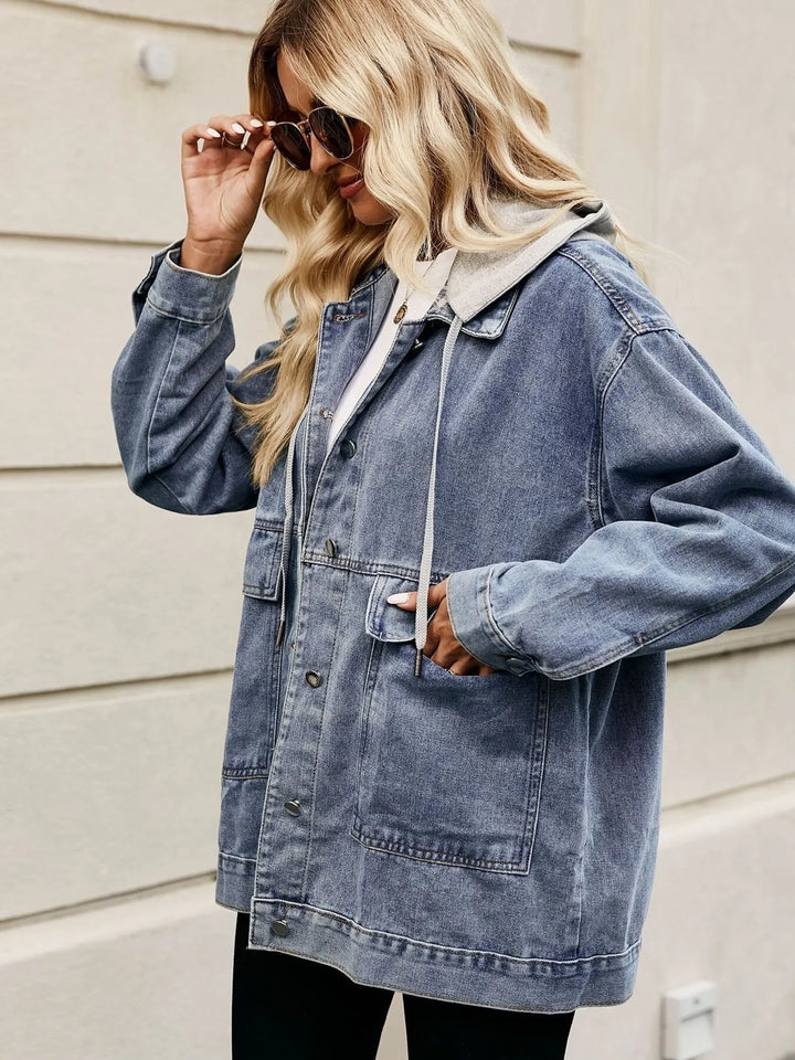 Oversized Button Up Denim Jacket with Hood