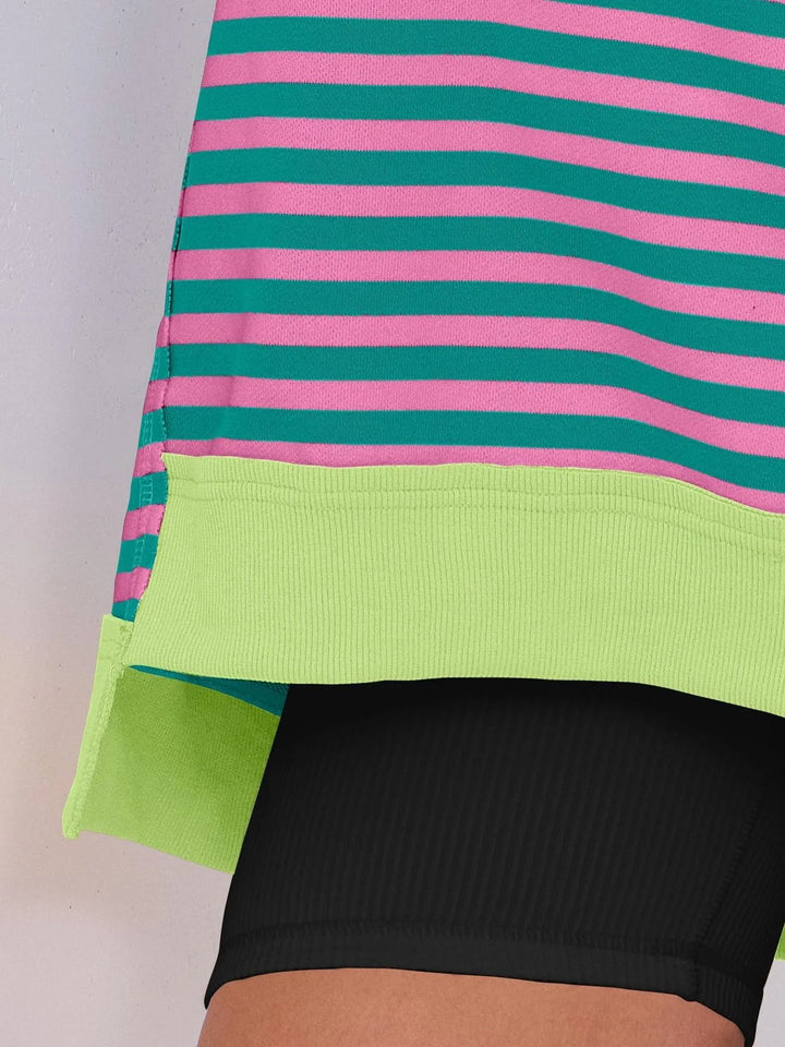 Notched Long Sleeve Oversized Sweatshirt