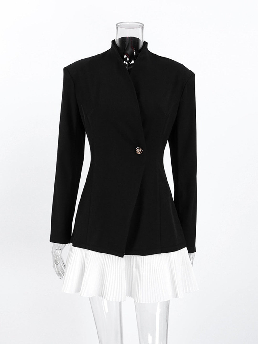 Pleated One Button Blazer Dress