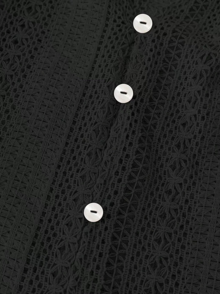 Lace Notched Long Sleeve Shirt