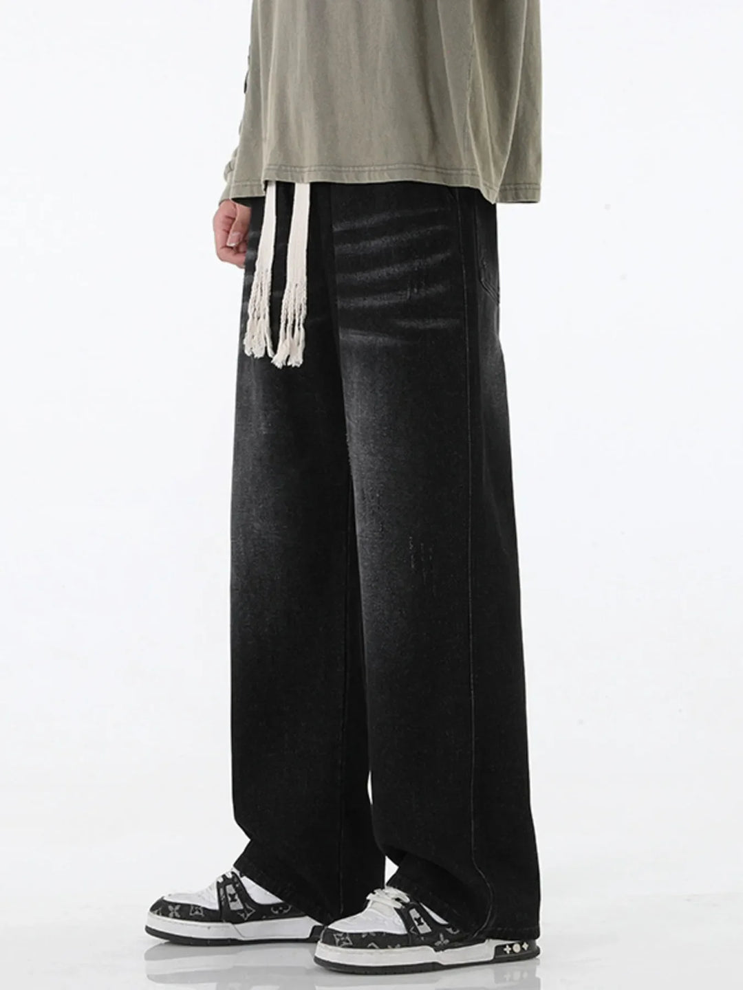 Men's Full Size Wide Leg Drawstring Jeans Plus Size