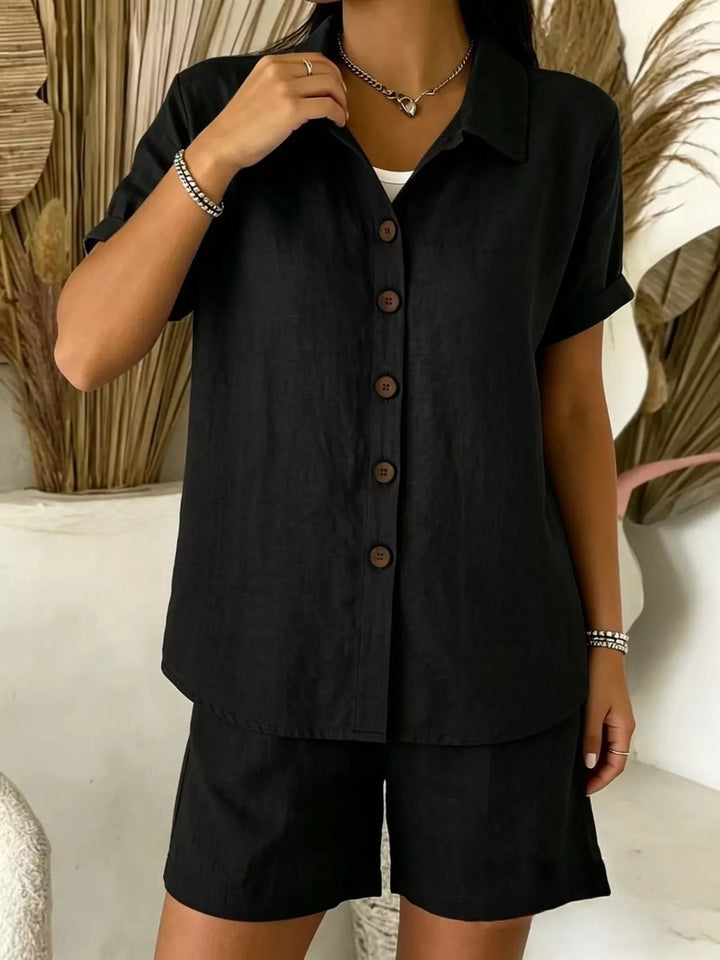 Full Size Button-Up Shirt and Shorts Set Plus Size