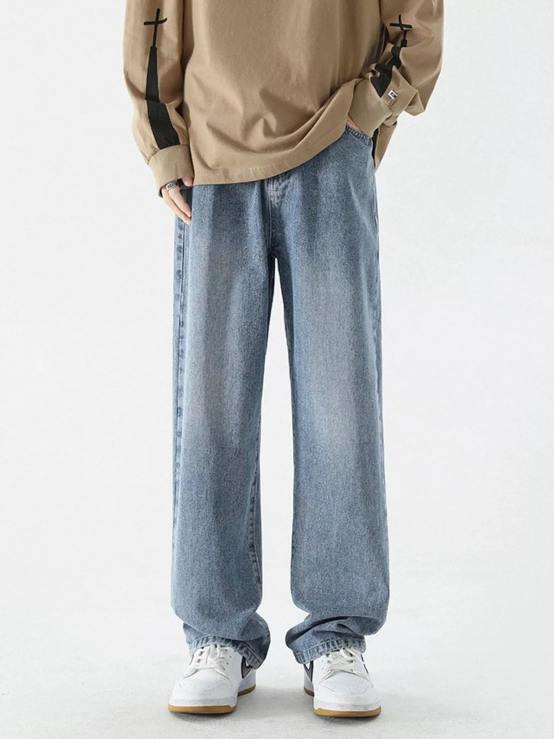 Men's Full Size Vintage Wash Wide Leg Jeans Plus Size