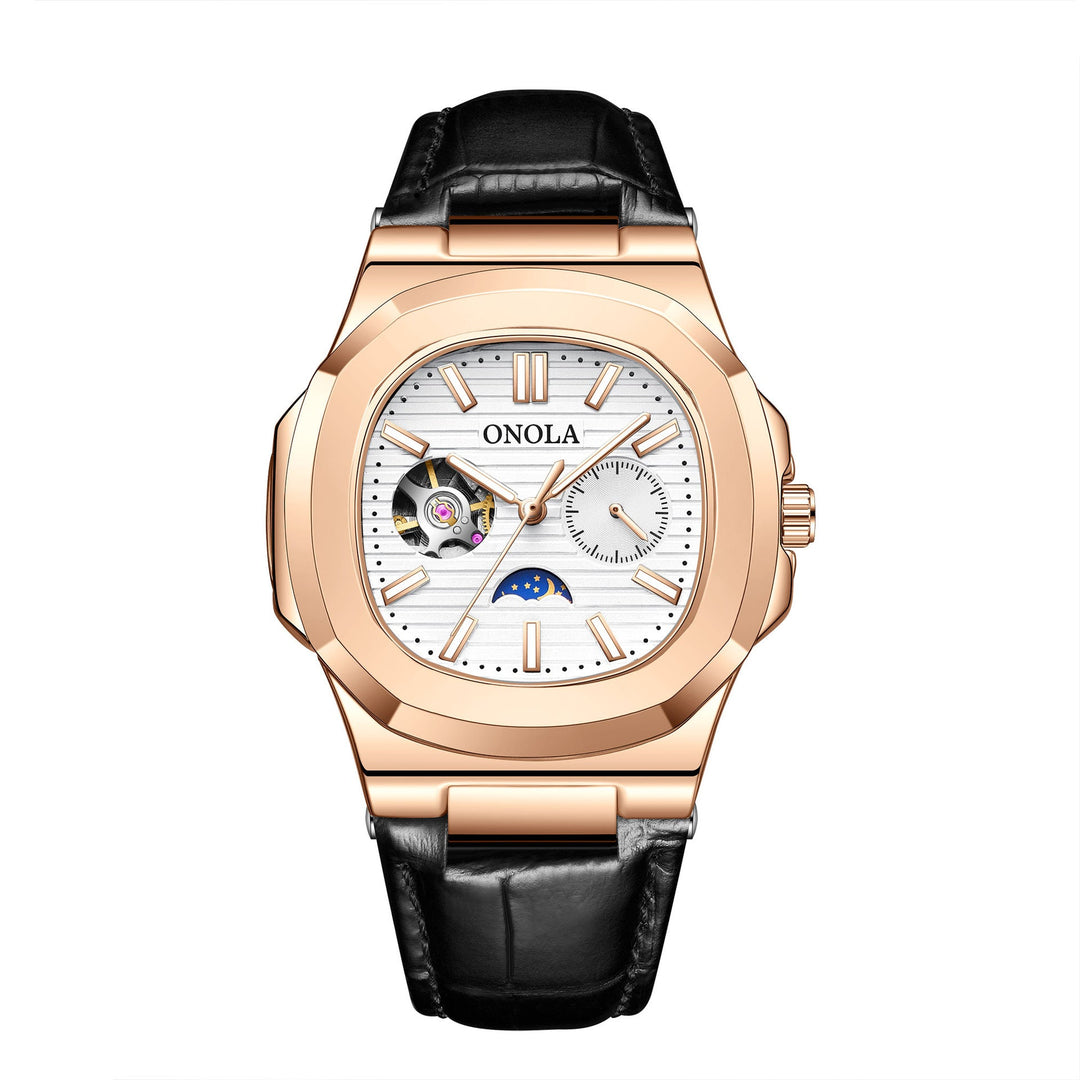 High-Quality Mechanical Watch Sun Moon And Stars Design Waterproof Leather Strap
