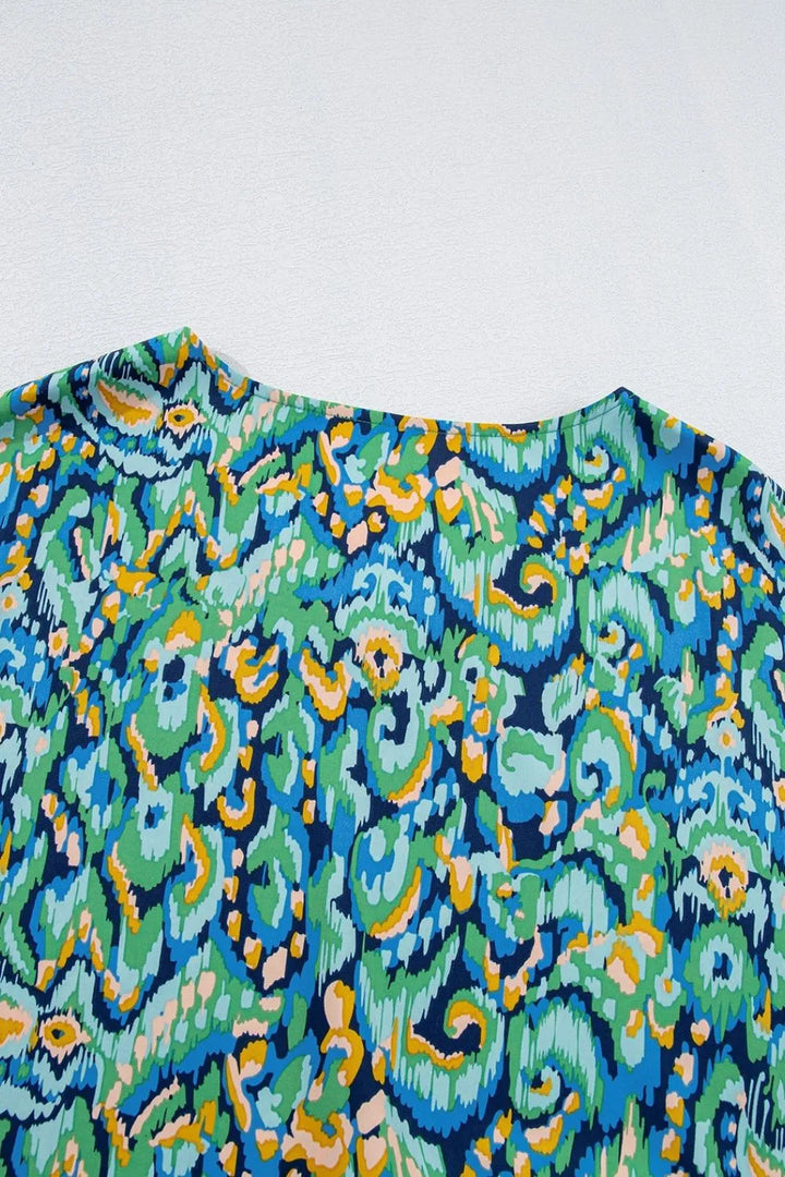 Abstract Print V Neck Half Sleeve Loose Fit Blouse