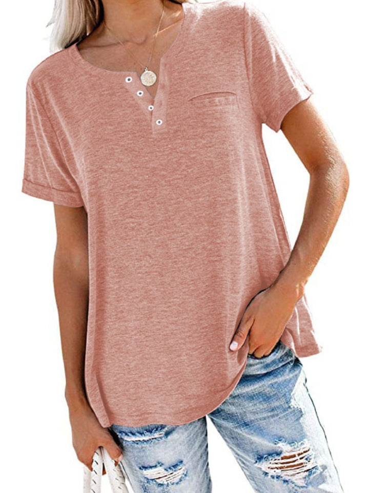 Full Size Casual Button-Front Pocket T-Shirt Plus Size