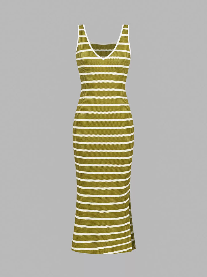 Striped Bodycon Knit Midi Dress