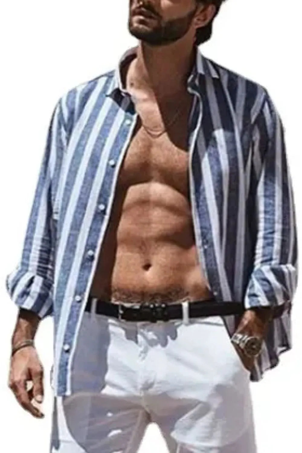 Men's Full Size Casual Striped Long Sleeve Shirt Plus Size