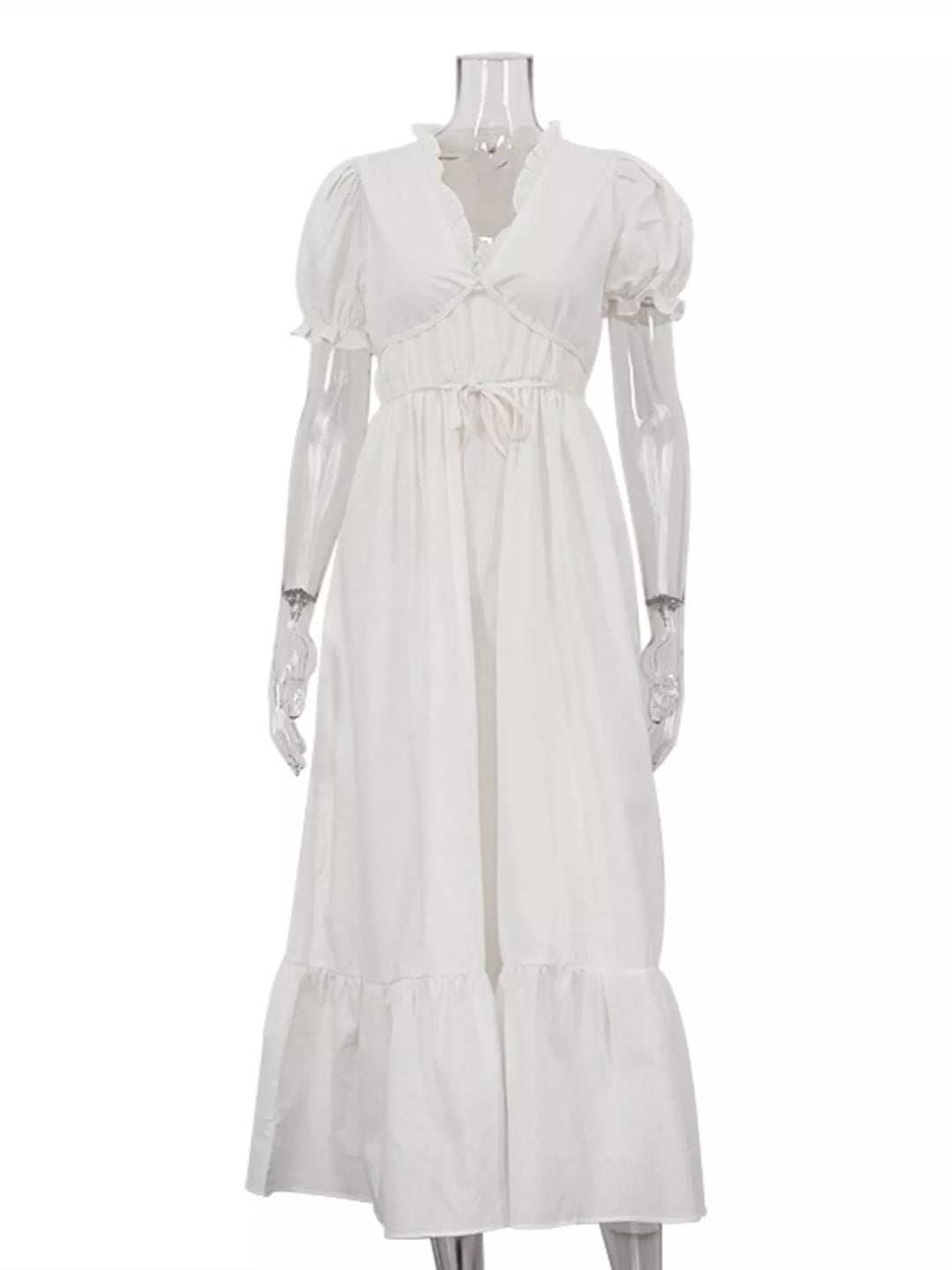 Tie Waist Puff Sleeve Maxi Dress
