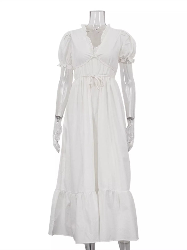 Tie Waist Puff Sleeve Maxi Dress