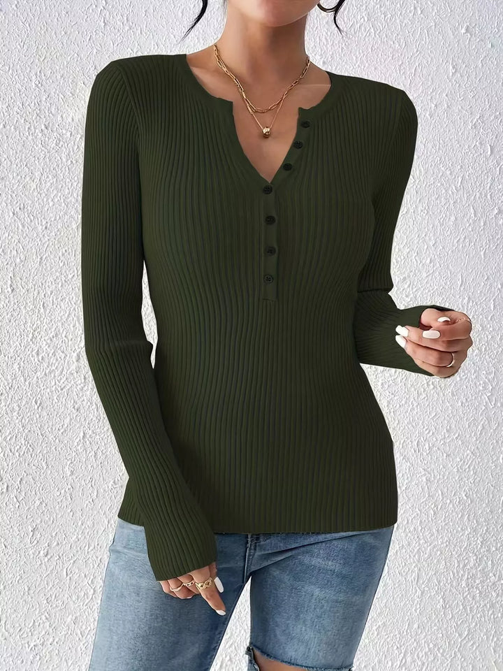 Ribbed Knit Button Front Knit Top