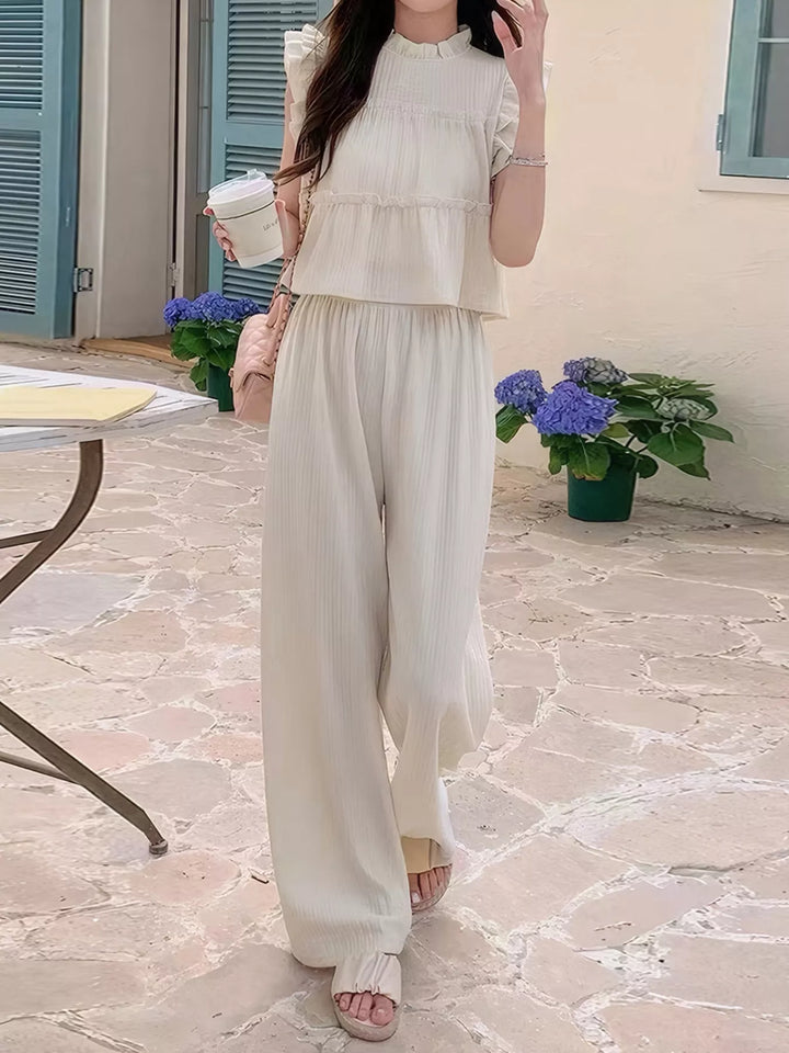 Ruffled Sleeveless Top and Wide Leg Pants Set