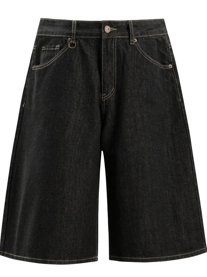 Men's Wide-Leg Denim Shorts with Pockets