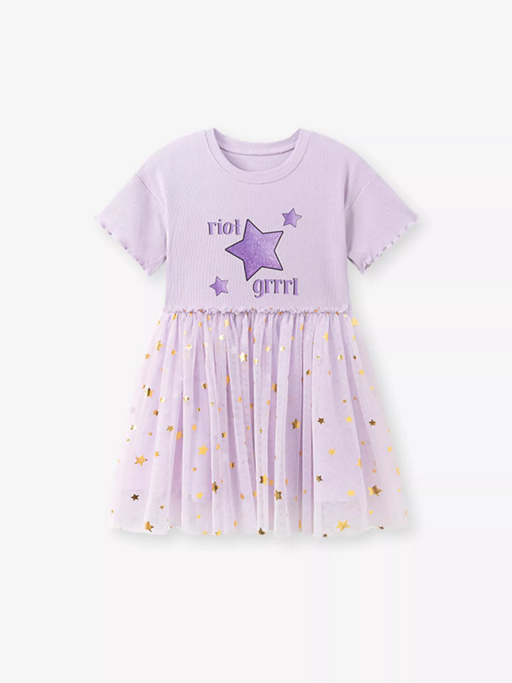 Children' s Star Round Neck Tulle Dress