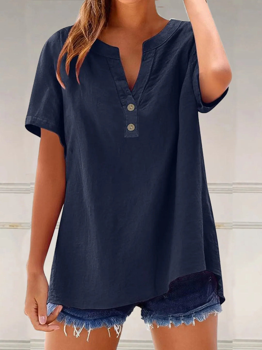 Full Size Notched Short Sleeve Blouse Plus Size