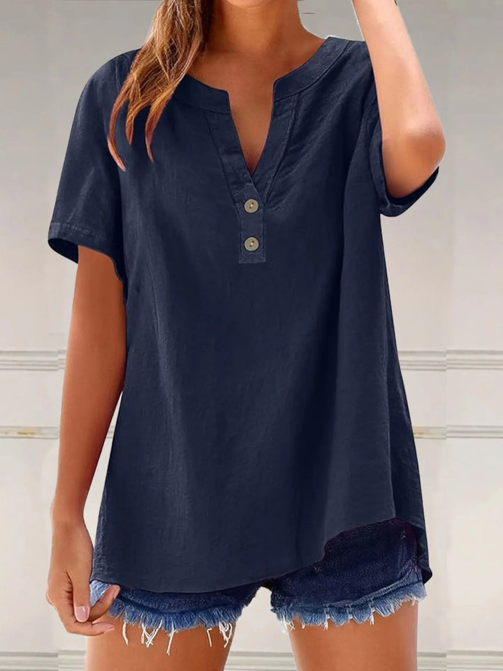 Full Size Notched Short Sleeve Blouse Plus Size
