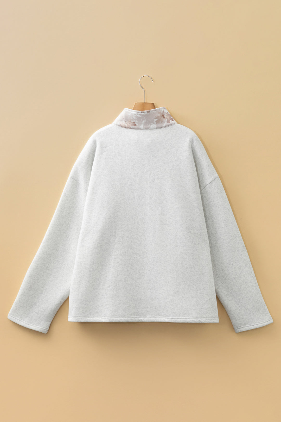 Gray Camo Leaves Patchwork Zipped Collar Pullover Plus Size Sweatshirt