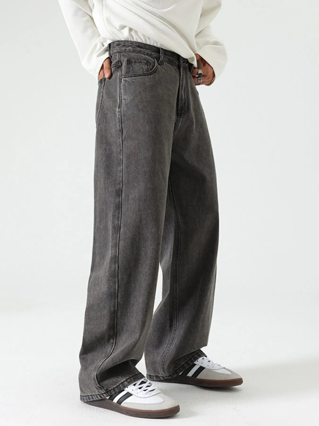 Men's Washed Wide Leg Jeans