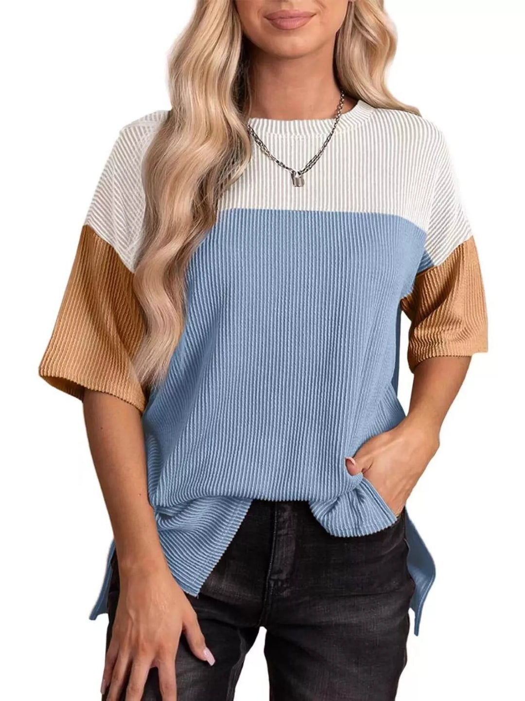 Color Block Half Sleeve Top