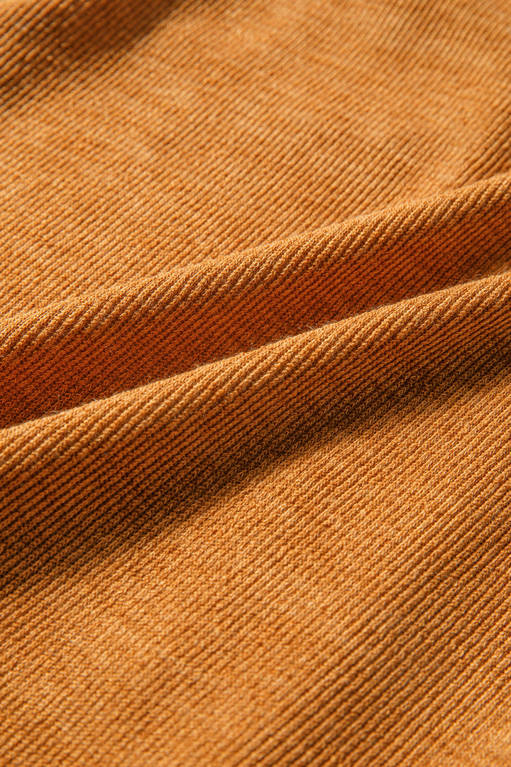 Russet Orange Flap Pocket Textured Knit Solid Color Casual Shacket