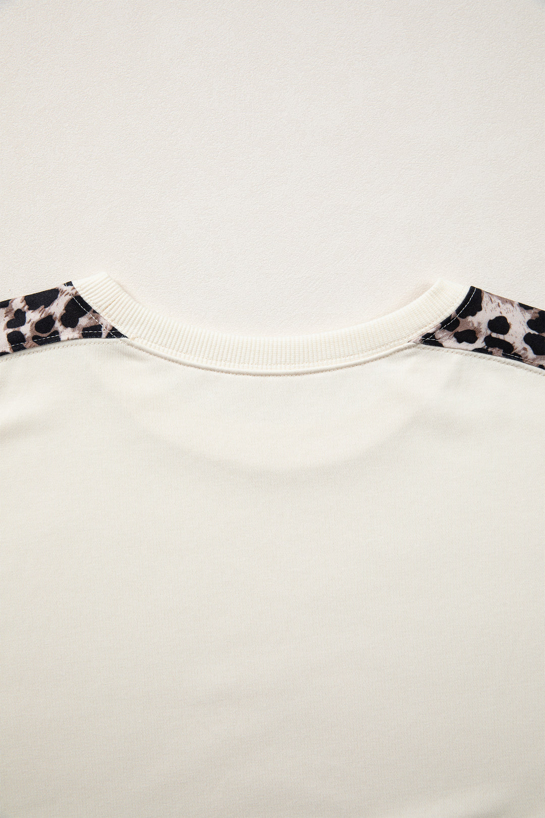 Beige Leopard Block Patchwork Uneven Hem Short Sleeve Top