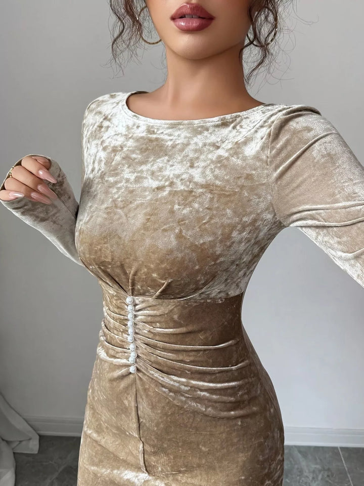 Velvet Ruched Bodycon Maxi Dress