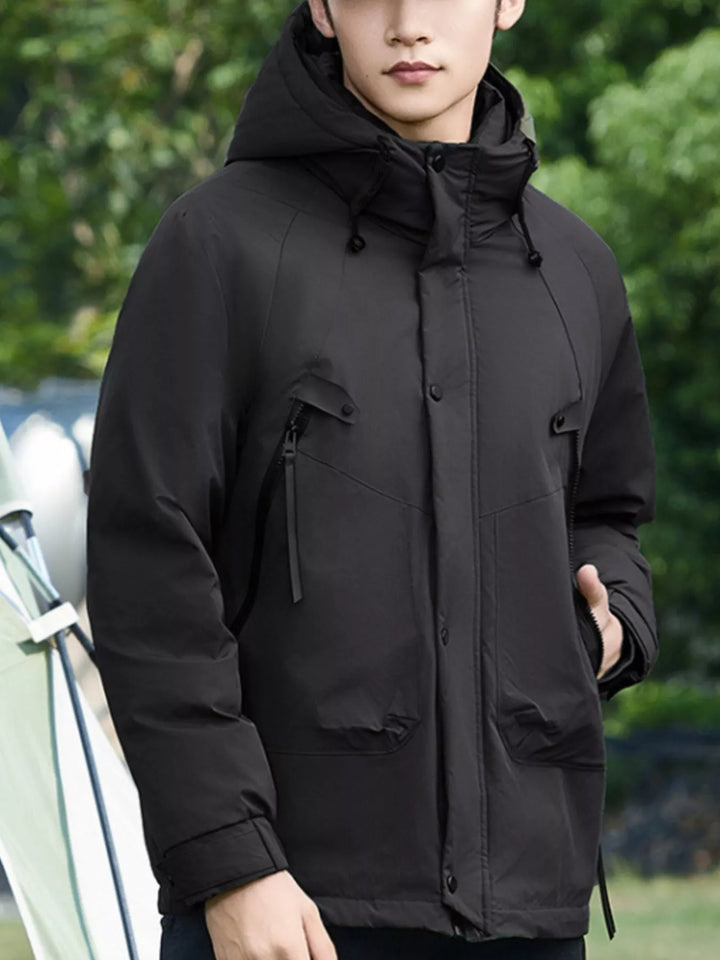 Men's Plus Size Hooded Snap Down Jacket