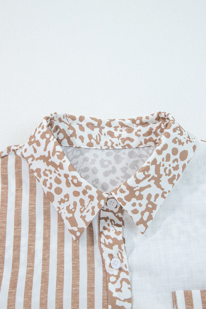 Khaki Leopard Striped Western Casual Shirt